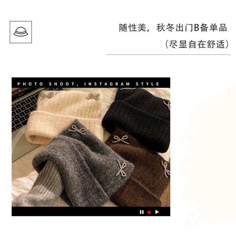 Women S Korean Style Bow Knit Hat For Winter Large Head Size Warm Beanie