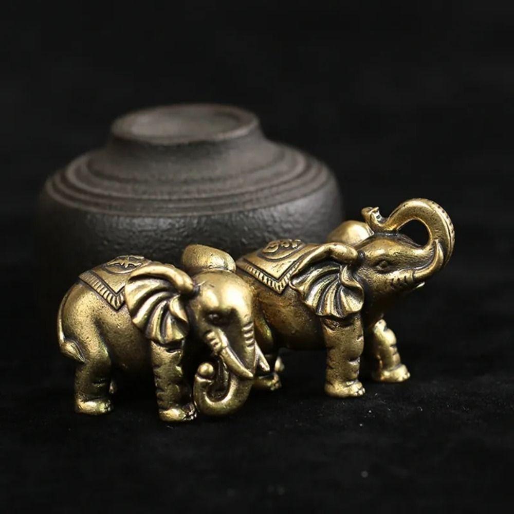 Solid Lucky Elephant Statue Mini Copper Animal Sculpture Blessed Elephan Miniatures Office