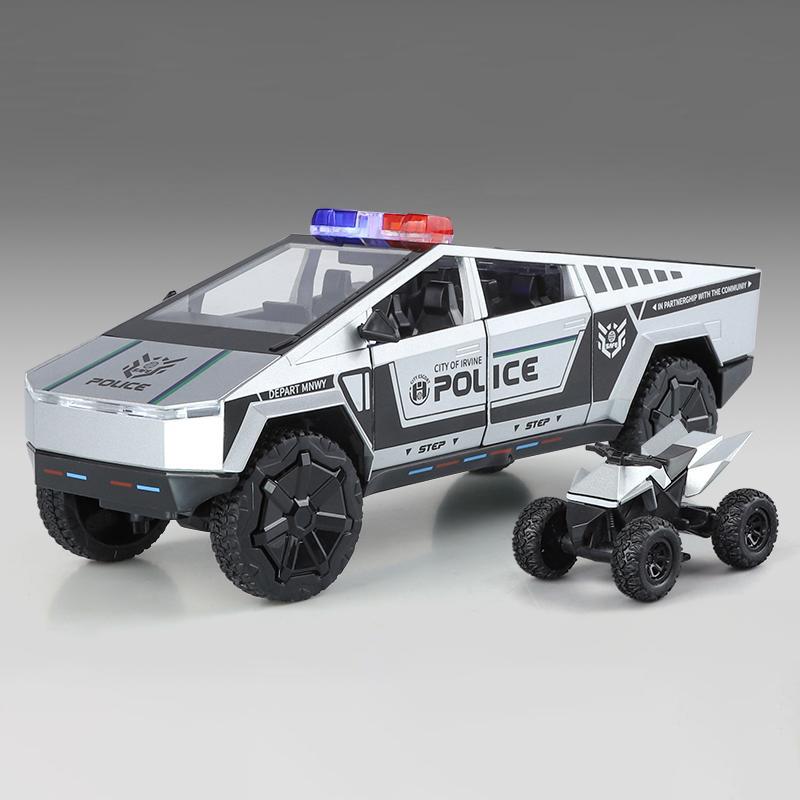 1:24 Полицейский Cybertruck Внедорожник Сплав Металл Литье под Давлением Модель Автомобиля Коллекции для Улицы Классический Модный Игрушечные Украшения День Святого Валентина Дети