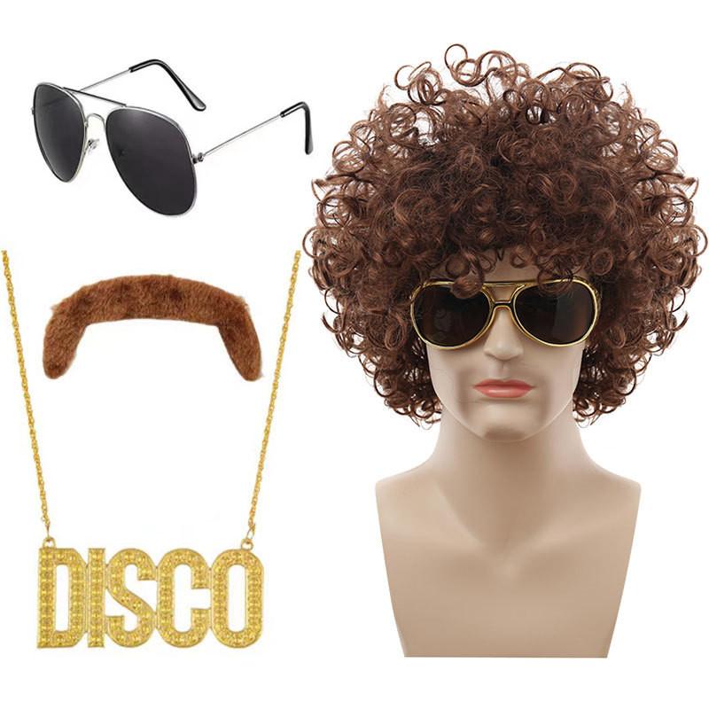 Стильный панк-парик с цветными диско-очками и уникальным ожерельем для тематических вечеринок