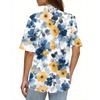 Women's Fashion Casual Button Pocket Shirt Short Sleeve Print Lapel Top
