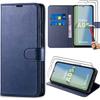 Case + 2 Tempered Glasses for Samsung Galaxy A05s - PU Leather Protection - Card Pocket - Navy Blue