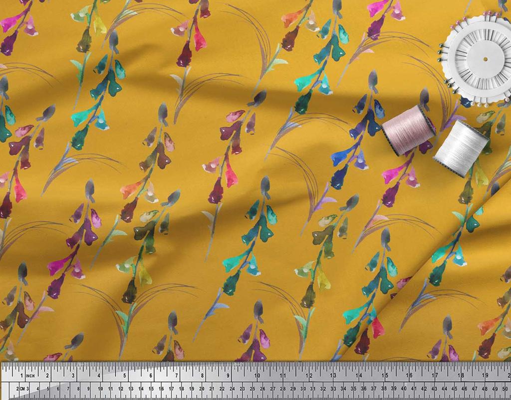 Soimoi Серая японская креп-сатиновая ткань, колокольчик, цветок, акварельный декор, ткань с принтом, метр 42 дюйма