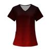Women's Fashion Printed Short Sleeve V Neck Pattern Tops Pocket Working T-shirts