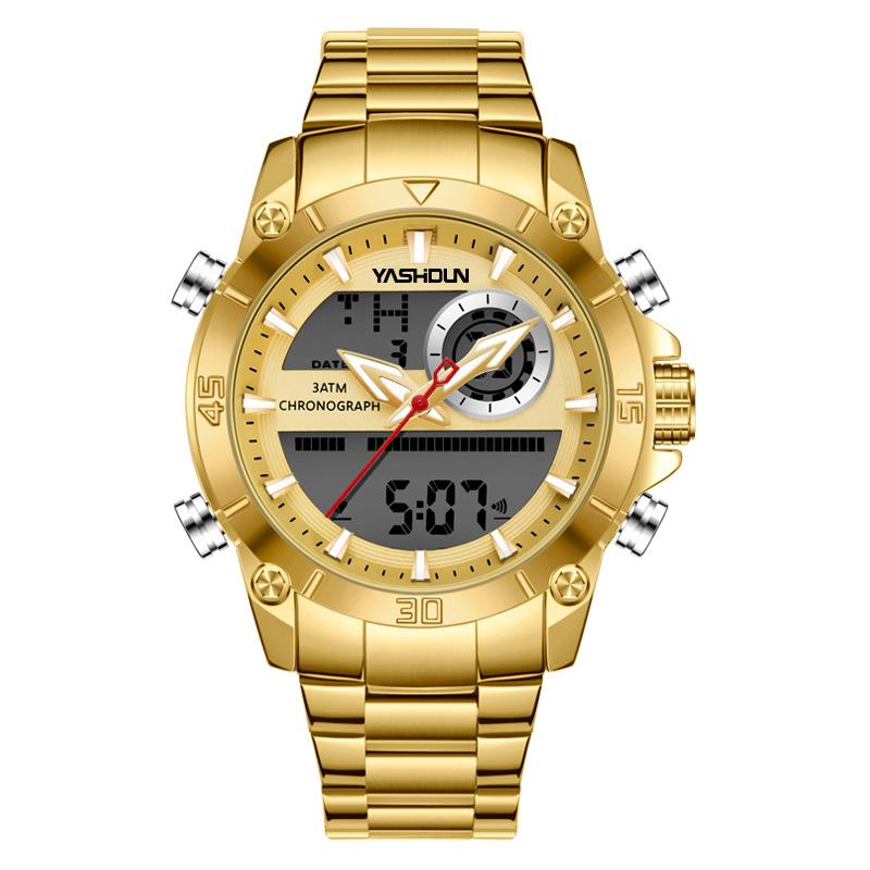 Часы с двойным механизмом, электронные часы со стальным ремешком, деловые кварцевые часы, водонепроницаемые, многофункциональные спортивные мужские часы