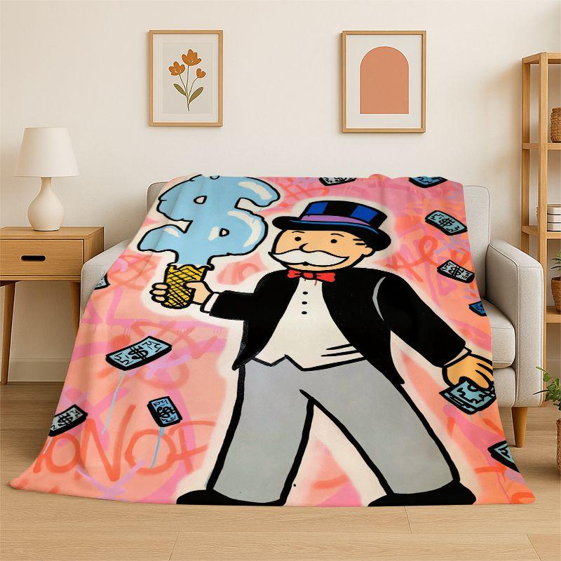 Monopoly Dollar Rich Game Cartoon Flannel Blanket Soft Warm Throw Blanket for Bedroom Living Room Bed Travel Camping Picnic