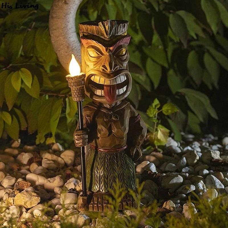 Статуя Tiki Guard, работающая на солнечной энергии, для наружного домашнего декора, новые светодиодные садовые украшения, садовые скульптуры, светильник для газона для двора