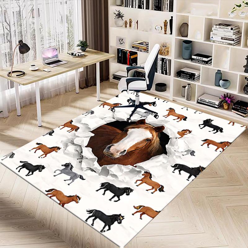 1PC Horse Print Non-Slip Floor Carpet Compatible for Office&Living Room&Bedroom&Dining room - Flat- Soft & Pattern, Vibrant Colors-W276
