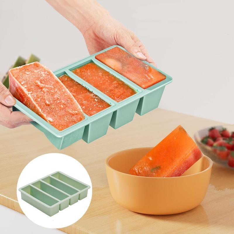 Форма для заморозки льда для хранения продуктов, гигантские силиконовые лотки для морозильной камеры с крышкой, 4 кубика, очень большие формы для замораживания супа