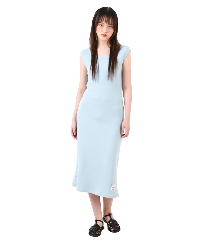 Catharsis Waffle Tank Tab Backless Long Dress Light Blue One Size