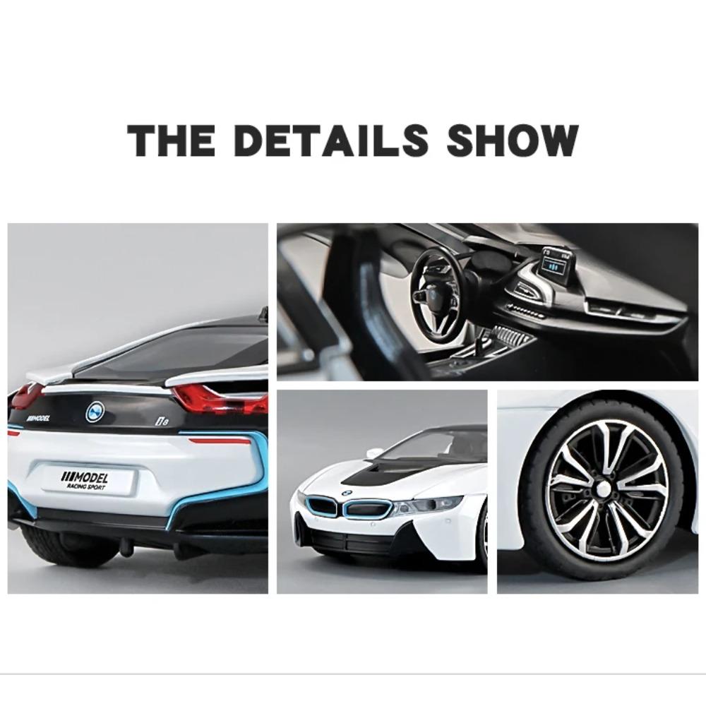 1/24 BMW I8 Supercar Alloy Car Diecasts & Toy Vehicles Car Model Sound and Light Pull Back Car Toys for Kids Gifts