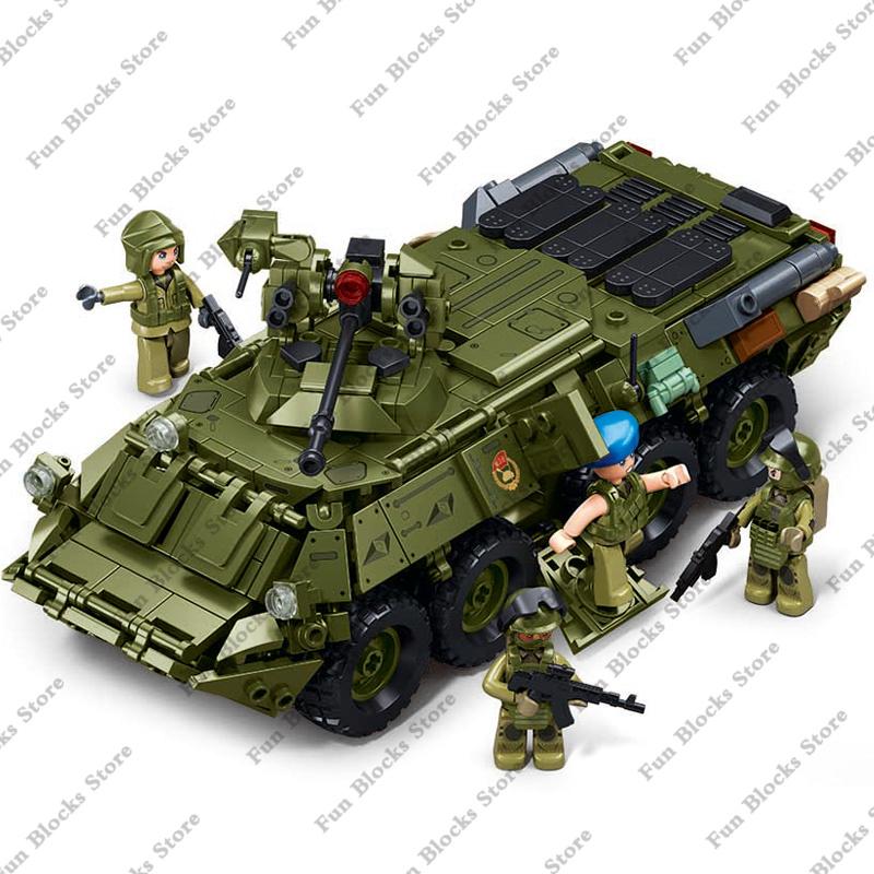 SLUBAN Военный БТР-80 AS БМП Бронетранспортер Модель автомобиля Строительные блоки Наборы Фигурки солдат Кирпичи Детские игрушки