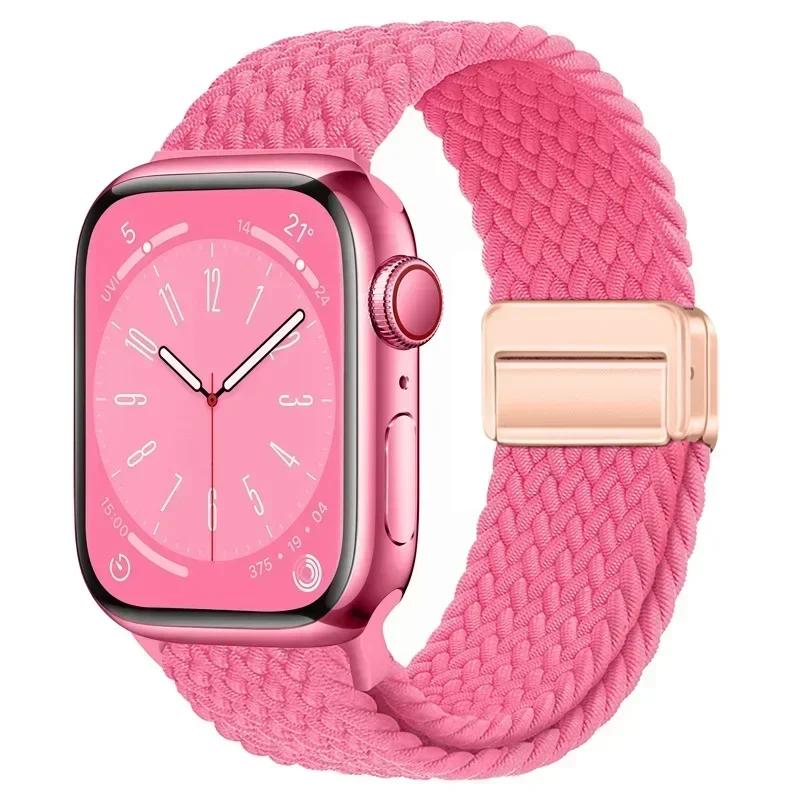 Плетеный нейлоновый ремешок-петля для Apple Watch Ultra2 49мм 9 8 7 45 41мм Металлический магнитный браслет-ремешок для 6 5 4 3 SE 44 40мм