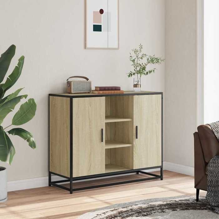 VidaXL Buffet chêne sonoma 92x35x76 cm bois d'ingénierie, armoire de rangement, meuble d'entrée, meuble d'appoint, meuble de 849015