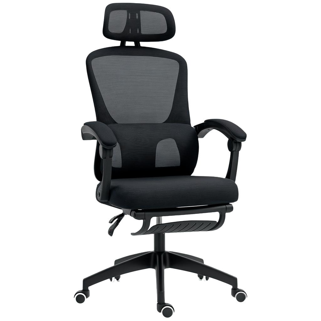 Ergonomic Office Chair, Mesh High Back Desk Chair with Adjustable Lumbar Support and Headrest, Footrest