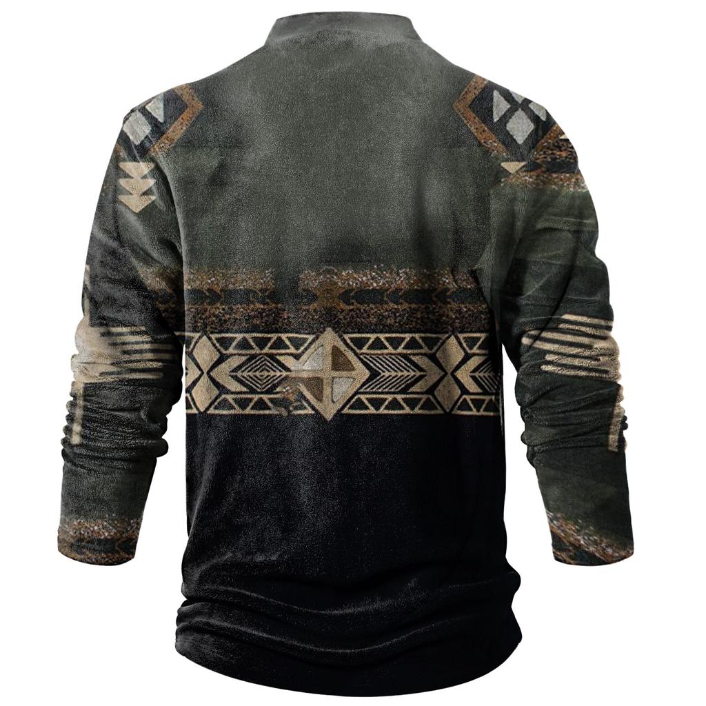 V-neck Sweater Men's 3d Digital Printing Stand Collar 6 Button Vintage Collar