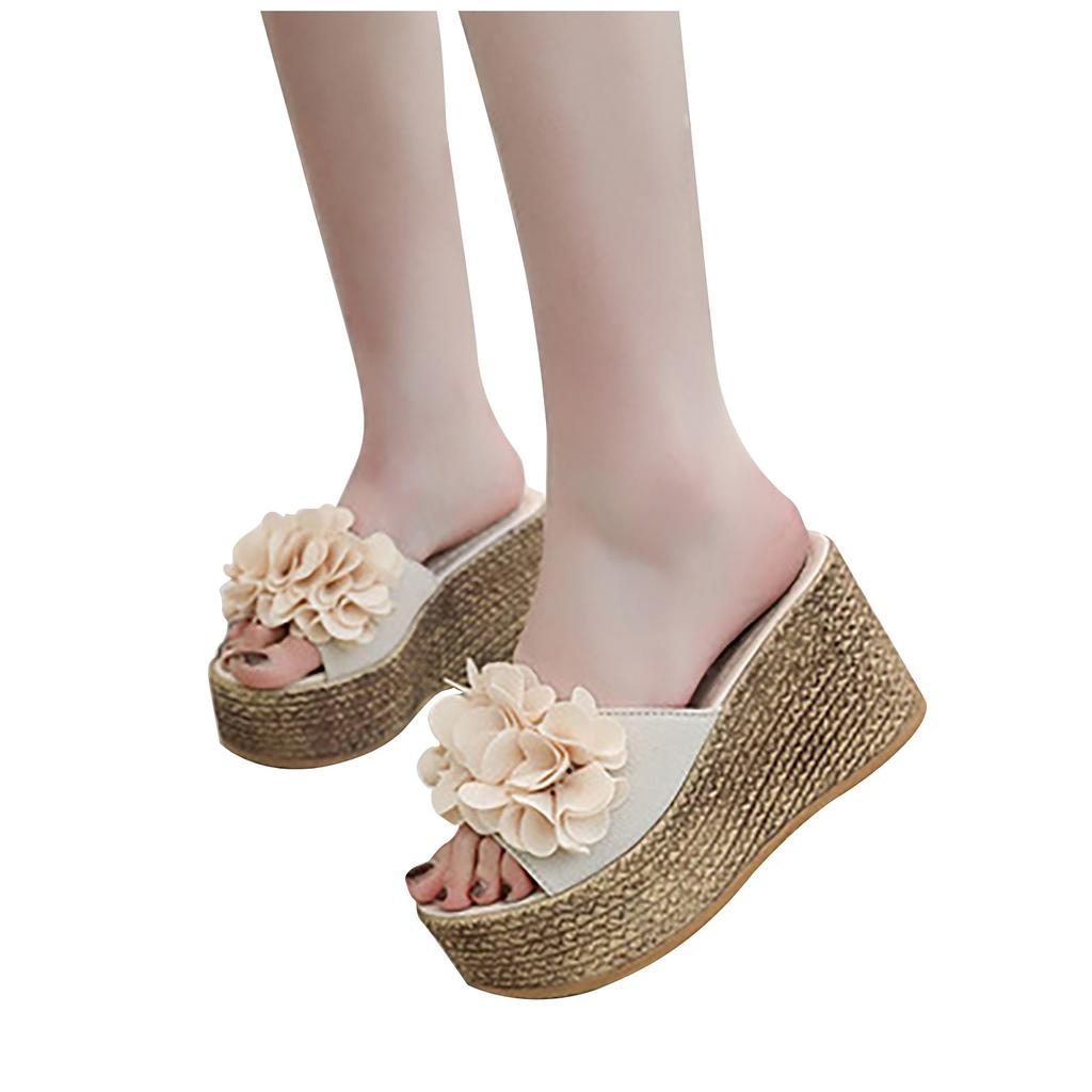 Женские тапочки Пляжная обувь Высокие каблуки Клинья Однотонные Босоножки с цветами