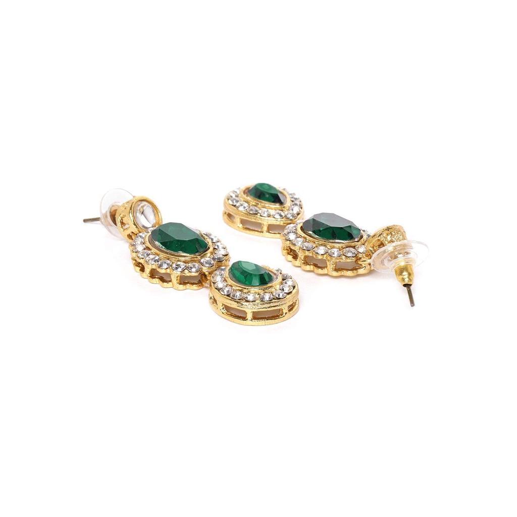 Ожерелье и серьги ZAVERI PEARLS Gold Tone Kundan & Green Stones из свадебной коллекции