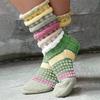 A Pair of Fashionable Winter Women's Colorful Striped Knee High Socks, Mid Tube Warm Floor Socks