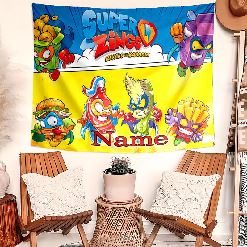 Personalized SuperZings Background Tapestry,Custom Name Birthday Party,Multifunctional Wall Decoration for Home Decor,Various Occasions