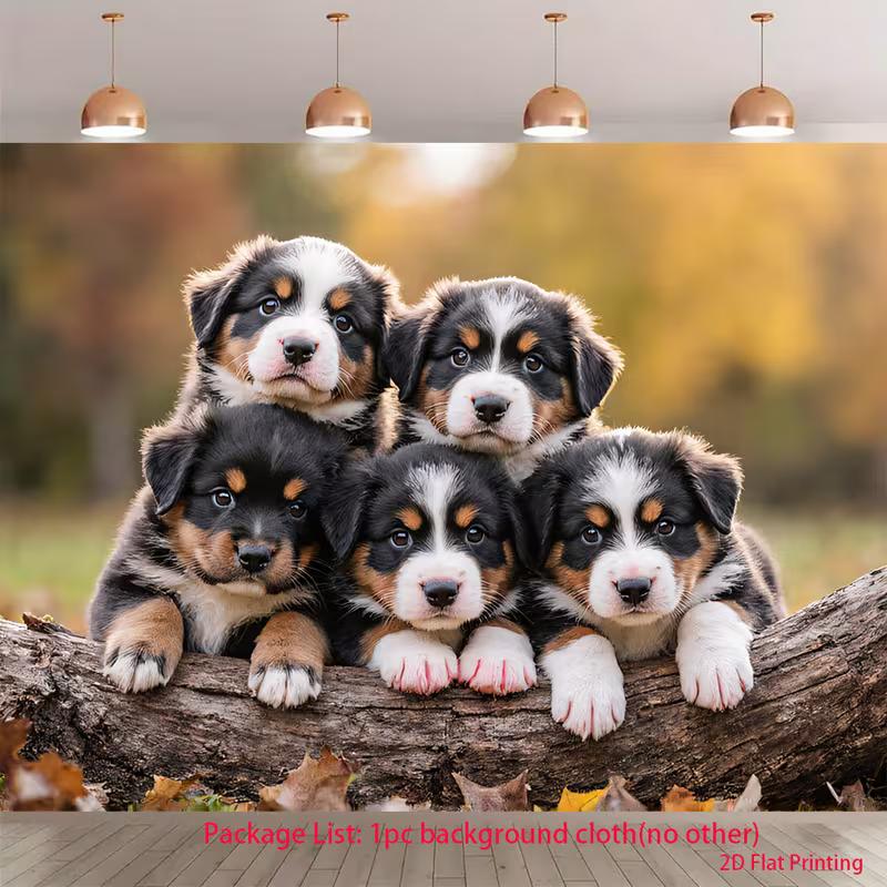 2D Autumn Forest Cute Puppy Photography Background Cloth for Studio
