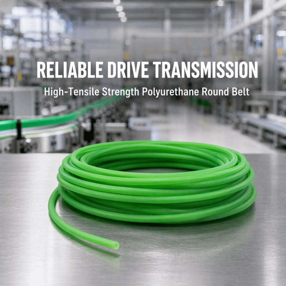10m Length Round Drive Belt Green Color Urethane Belting PU Round Belt For Conveyor Machine
