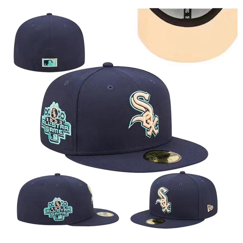 SOX Non-adjustable baseball cap, fully enclosed, hip-hop cap for street dance, backwards-worn, flat-brimmed cap, team wholesale
