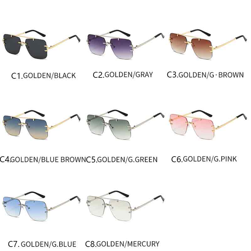 Солнцезащитные очки без оправы с двойной переносицей Мужские брендовые солнцезащитные очки Женские винтажные модные квадратные очки Мужские Женские Градиентные Очки UV400