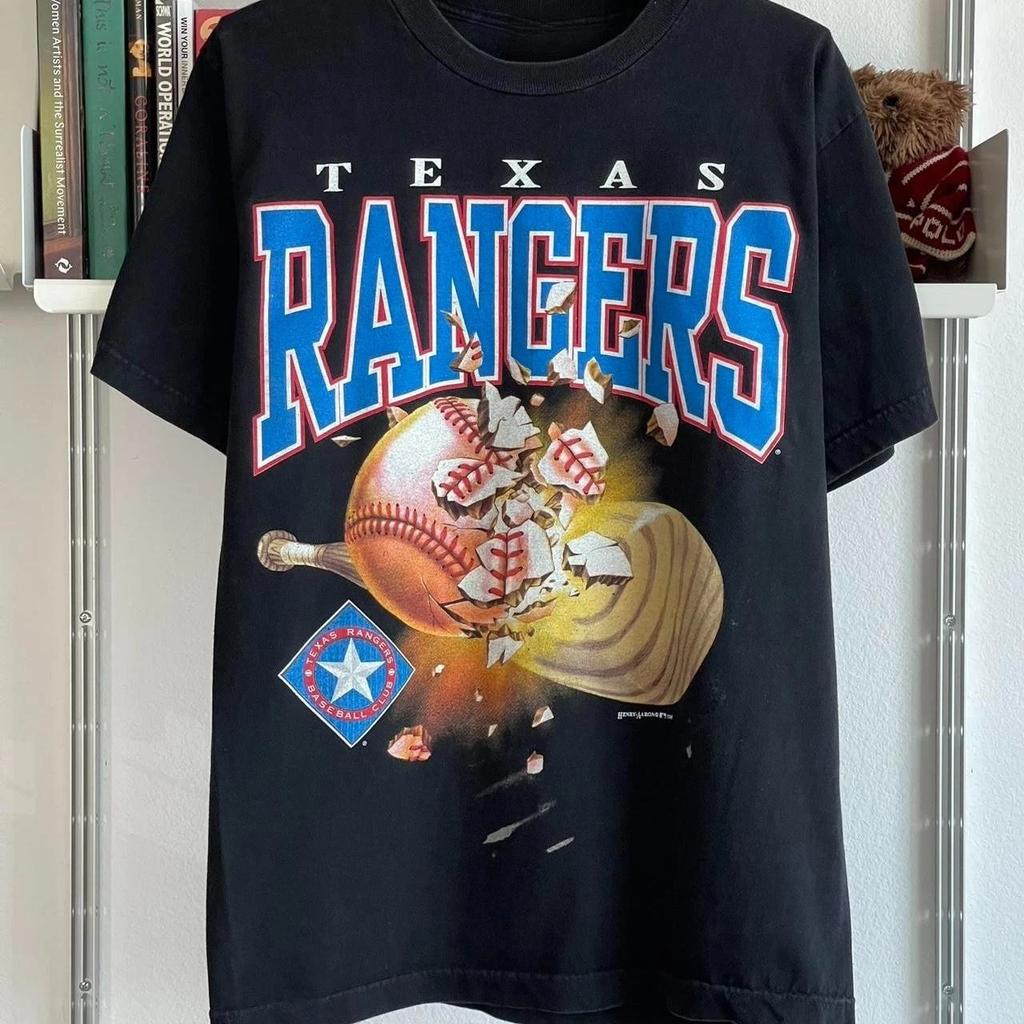 Ретро-футболка Texas Rangers 90-х с прорывным узором Ретро-футболка на память Повседневная для улицы Мужская Женская с принтом фаната T-sh...