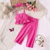 Детская одежда 2-7 лет, костюм с коротким рукавом для девочек, весна/лето, новый однотонный костюм с коротким рукавом и брюками, с резинкой для волос