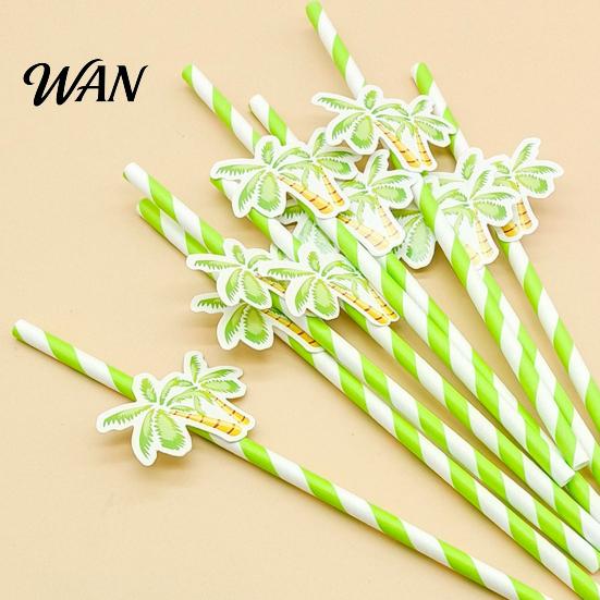 Biodegradable Straws 20Pcs Disposable Paper Straws, Hawaiian Palm Tree Party Drink Summer Beach Cocktail Green Coconut Decor Tropical Theme