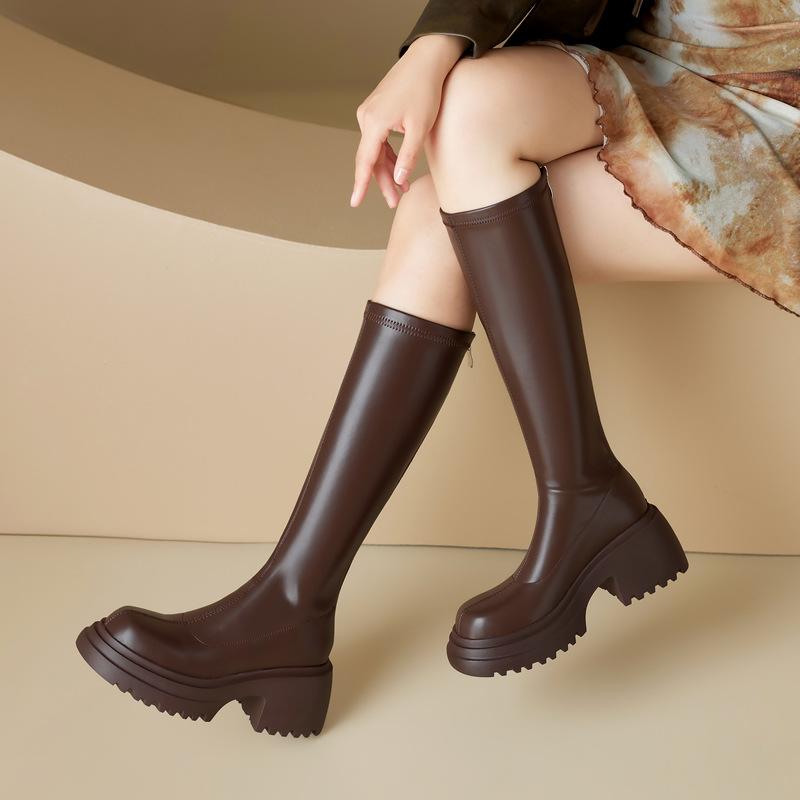 Fat Mm Widened Knight Boots Women's Autumn New Thick-soled Maillard Brown Thin Tall Flat Boots