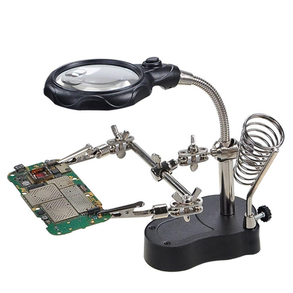 3.5X 12X Clip Welding Magnifier with 2 LED Clip Iron Welding Stand Station Magnifying Glass