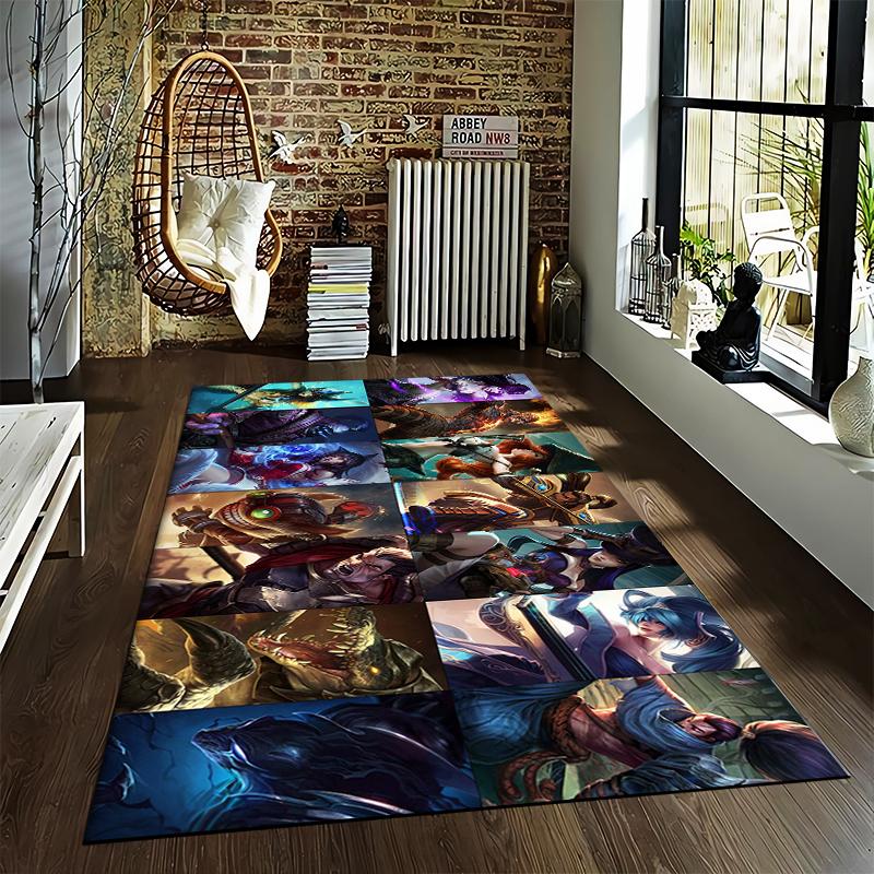 League of Legends Faction Character Print Flannel Rug, Non-Slip, Suitable for Bedroom, Living Room, Children's Room Decoration