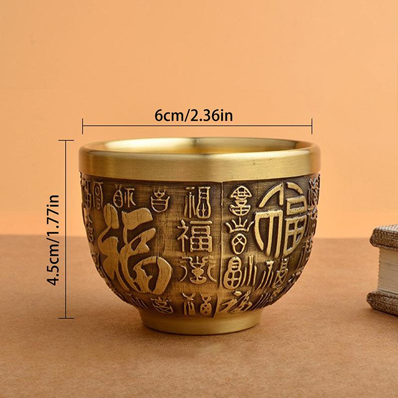 Good Luck Phoenix Cylinder Ornament Traditional Hand Carved Brass Drinking Cup Brass Feng Shui Bowl Desktop Decoration