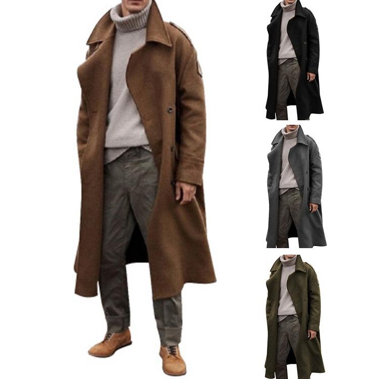 New Autumn and Winter Men's Long Woolen Coat Extra Long Over The Knee Coat