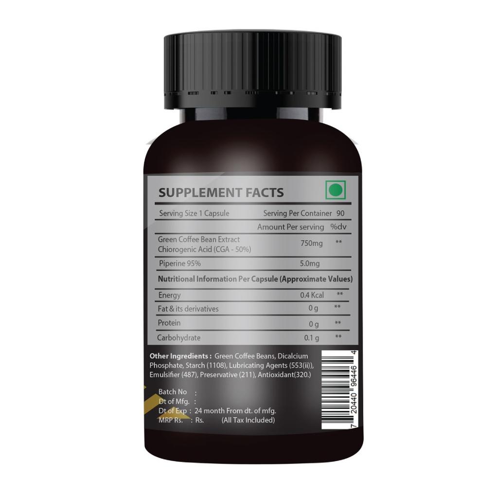 Экстракт бобов Зеленого кофе (90 кап, 750 мг), Green Coffee Bean Extract, Vitamin Haat