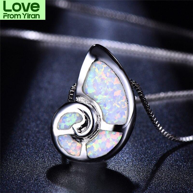 Female Cute Snails Pendant 925 Sterling Silver Blue White Fire Opal Necklaces For Women Shell Conch Necklace Girls Gifts