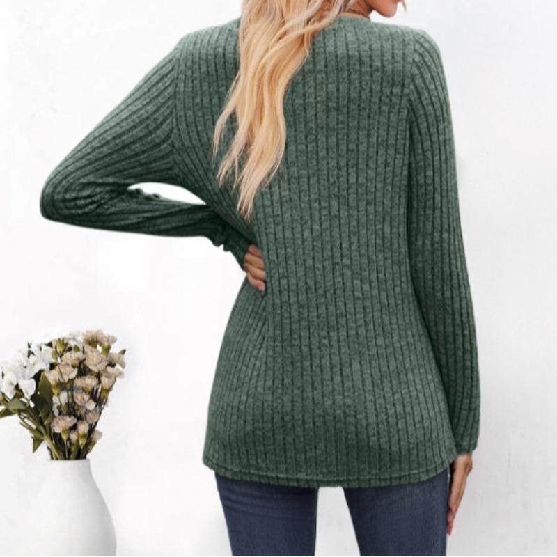 Женская осенняя футболка, сексуальная нагрудная молния, плиссированная, повседневная, с V-образным вырезом, длинными рукавами, женская футболка