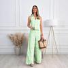 French Summer Embroidered V-Neck Cutout Tank & Wide-Leg Pants Set