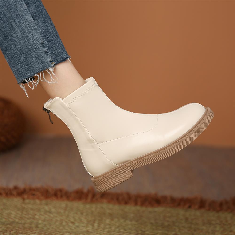 Модные ботильоны на платформе женские 2024 зима всесезонные с круглым носком эластичные женские туфли на толстой подошве средней высоты осенние ботинки на платформе и каблуках