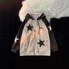 Y2K Vintage Corduroy Star Patchwork Zip-Up Hoodie Unisex Loose Fit Casual Sweatshirt