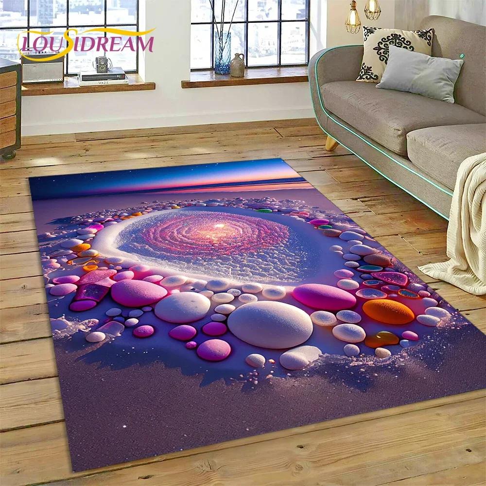 2025 New Style Colorful Pebble Rainbow Road Beach Stone Nature Carpet Rug for Living Room Bedroom Home Sofa,Non-slip Floor Mat