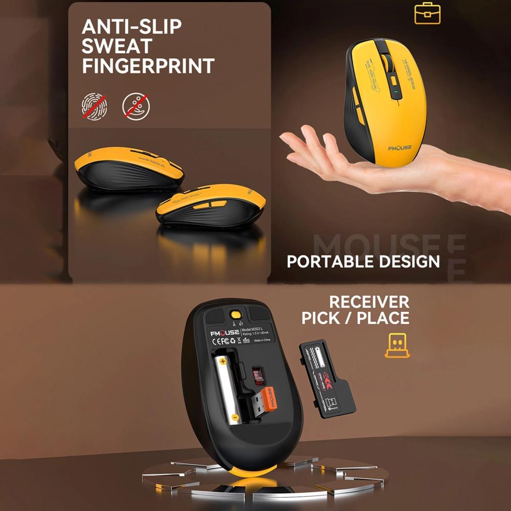 Dual Mode Wireless Mouse Bluetooth 5.1 & 2.4G USB Silent Mice 2400 Adjustable DPI Ergonomic Computer Mouse for PC Laptop Tablet iPad Office Work