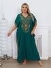 EDOLYNSA 2024 Elegant Gold Thread Embroidered Plus Size Kaftan Women Long Beach Dress Summer Vacation Homewear Swimsuit Cover Up Loose Caftan