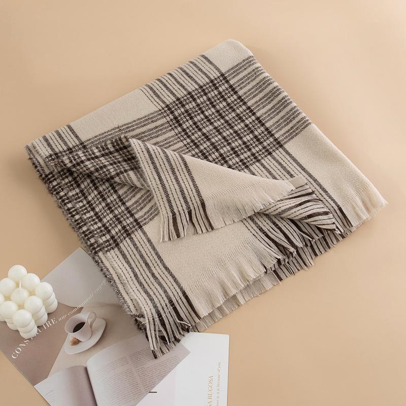 Elegant Temperament Scarf for Women Fashionable Commuter Imitation Cashmere Scarf Plaid Warm Shawl Neck Protector Cold Protection Scarf