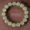 Подлинный браслет из круглых бусин из нефрита Хэтянь - Настоящий камень нефрита цинбай из озерной воды для мужчин и женщин