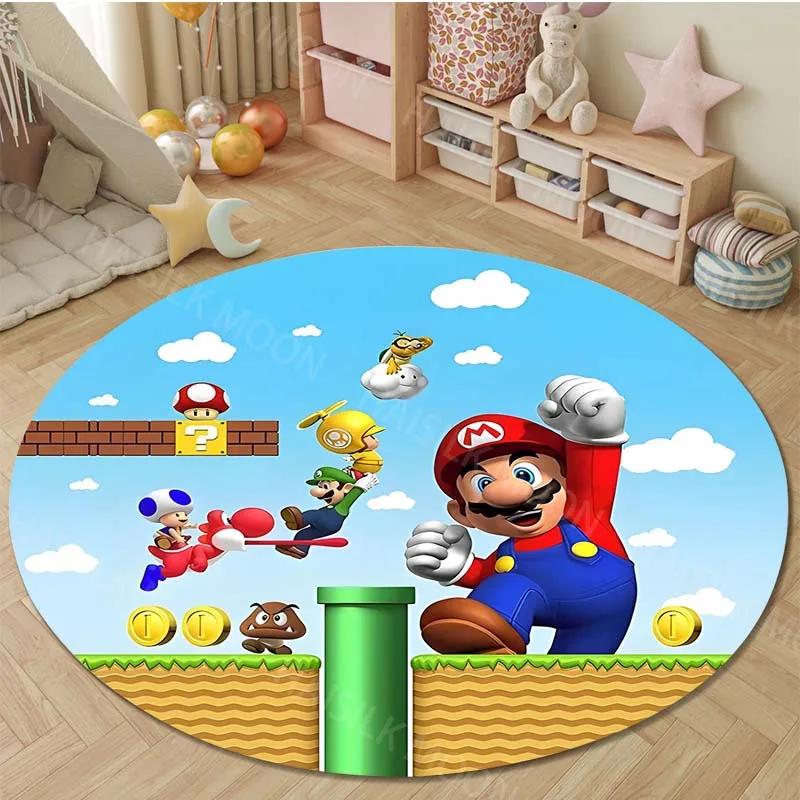 Super Mario Round Rugs for Bedroom Area Floor Mats for Kids Room Household Bath Chair Mat Carpet Living Room Home Decor GameRoom