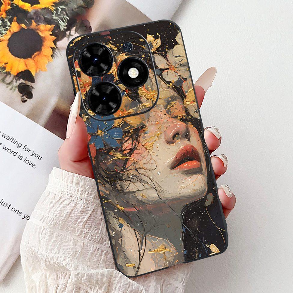 Для Tecno Spark Go 2024 BG6 Задняя крышка Для Tecno Spark Go 2024 Чехол Модный Роскошный Цветы Милый Мультяшный Кот Ударопрочный Силиконовый