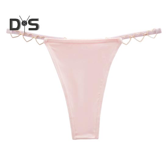 Women Panties Solid Color Heart Ring Decor Butt-lifted Low Waist Seamless Elastic Briefs Seductive Thong Female Underwear